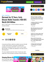 Dormant for 12 Years, Early Bitcoin Wallet Transfers 400 BTC Worth $44 Million