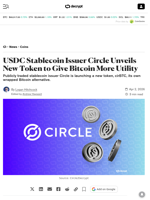 USDC Stablecoin Issuer Circle Unveils New Token to Give Bitcoin More Utility - Decrypt