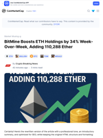BitMine Boosts ETH Holdings by 34% Week-Over-Week, Adding 110,288 Ether: Guest Post by Crypto Breaking News | CoinMarketCap
