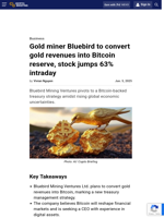 Gold miner Bluebird to convert gold revenues into Bitcoin reserve, stock jumps 63% intraday