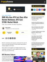 BNB Hits New ATH Just Days After Market Meltdown, BTC Eyes $116K: Market Watch