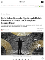 Paris Saint-Germain Confirms it Holds Bitcoin as it Heads to Champions League Final - Decrypt