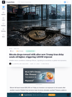 Bitcoin slips towards $65K as Middle East tensions roil markets