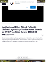 Institutions Killed Bitcoin's Spirit, Claims Legendary Trader Peter Brandt as BTC Price Slips Below $100,000 - U.Today