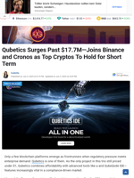 Qubetics Surges Past $17.7M—Joins Binance and Cronos as Top Cryptos To Hold for Short Term - TheNewsCrypto