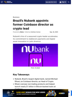 Brazil's Nubank appoints former Coinbase director as crypto lead