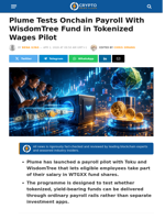 Plume Tests Onchain Payroll With WisdomTree Fund in Tokenized Wages Pilot | Crypto News Flash