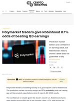 Polymarket traders give Robinhood 87% odds of beating Q3 earnings