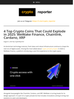4 Top Crypto Coins That Could Explode in 2025: WeWake Finance, Chainlink, Cardano, XRP