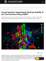 Could Another Hyperliquid Airdrop Solidify It As The Premium Perps DEX? - DailyCoin