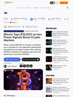 Bitcoin Taps $76,000 as Iran Peace Signals Boost Crypto Markets – Markets and Prices Bitcoin News