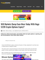 Will Markets Dump Even More Today With Huge $22B Crypto Options Expiry?