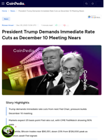 President Trump Demands Immediate Rate Cuts as December 10 Meeting Nears