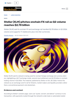Stellar (XLM) pitches onchain FX rail as Q2 volume reaches $2.78 billion - Blockchain.News