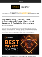 4 Top Performing Cryptos: Unstaked, NEAR, ADA, & Ondo Set to Surge