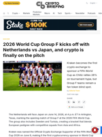 2026 World Cup Group F kicks off with Netherlands vs Japan, and crypto is finally on the pitch