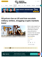 Oil prices rise as US and Iran escalate military strikes, dragging crypto markets lower