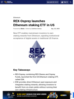REX-Osprey launches Ethereum staking ETF in US