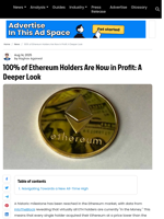 All Ethereum Holders in Profit as ETH Eyes New All-Time High