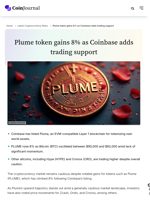 Plume token gains 8% as Coinbase adds trading support - CoinJournal