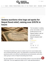 Solana auctions nine logo ad spots for Nepal flood relief, raising over $157K in hours