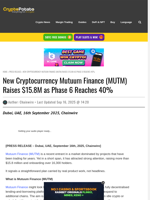 New Cryptocurrency Mutuum Finance (MUTM) Raises $15.8M as Phase 6 Reaches 40%