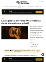 Latvia plans a one-time 10% crypto tax declaration window in 2027