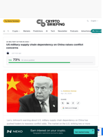 US military supply chain dependency on China raises conflict concerns