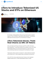 eToro to Introduce Tokenized US stocks and ETFs on Ethereum