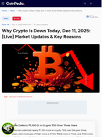 Why Crypto Is Down Today, Dec 11, 2025: [Live] Market Updates & Key Reasons