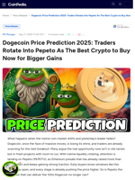 Dogecoin Price Prediction 2025: Traders Rotate Into Pepeto As The Best Crypto to Buy Now for Bigger Gains