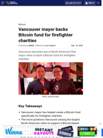 Vancouver mayor backs Bitcoin fund for firefighter charities