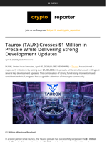 Taurox (TAUX) Crosses $1 Million in Presale While Delivering Strong Development Updates