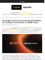 Foresight Ventures Commits $25 Million to Incubate Innovation on BNB Chain