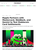Ripple Partners with Mastercard, WebBank, and Gemini to Test Stablecoin Card Settlements - 