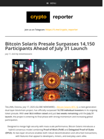 Bitcoin Solaris Presale Surpasses 14,150 Participants Ahead of July 31 Launch
