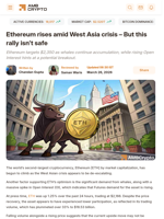 Ethereum rises amid West Asia crisis - But this rally isn’t safe - AMBCrypto