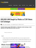 800,000 LINK Bought by Whales as 5.5M Tokens Exit Exchanges