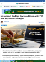 Metaplanet Doubles Down on Bitcoin with 797 BTC Buy at Record Highs - TheNewsCrypto