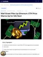 Wall Street Piles Up Ethereum: ETH Price Warms Up for $4k Next