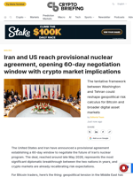 Iran and US reach provisional nuclear agreement, opening 60-day negotiation window with crypto market implications