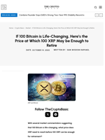 If 100 Bitcoin is Life-Changing, Here’s the Price at Which 100 XRP May be Enough to Retire