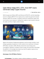 Opto Miner Helps BTC, ETH, And XRP Users Generate Daily Crypto Income - Visionary Financial