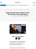 Robert Kiyosaki Says It’s Better to Own Bitcoin Than to Save Fake Money