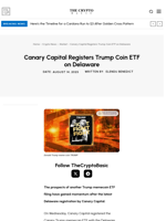 Canary Capital Registers Trump Coin ETF on Delaware