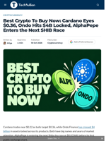 Best Crypto To Buy Now: Cardano Eyes $0.36, Ondo Hits $4B Locked, AlphaPepe Enters the Next SHIB Race - TechBullion