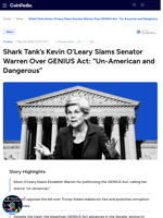 Shark Tank's Kevin O’Leary Slams Senator Warren Over GENIUS Act: “Un-American and Dangerous”