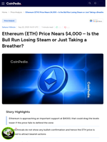 Ethereum (ETH) Price Nears $4,000 – Is the Bull Run Losing Steam or Just Taking a Breather?