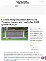 Franklin Templeton leads tokenized Treasury issuers with explosive AUM growth in 2026