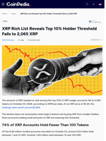 XRP Rich List Reveals Top 10% Holder Threshold Falls to 2,065 XRP